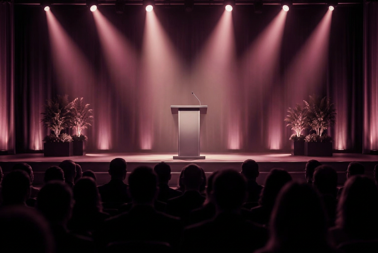 Illustrative event stage, not a Women of Valour event photograph
